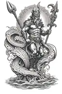 Neptune stands in the water with a trident tattoo design idea