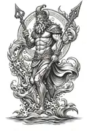 Neptune stands in the water with a trident tattoo design idea
