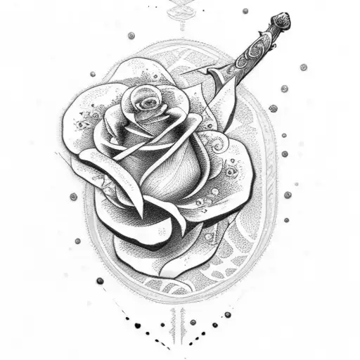 sword with roses tattoo design idea