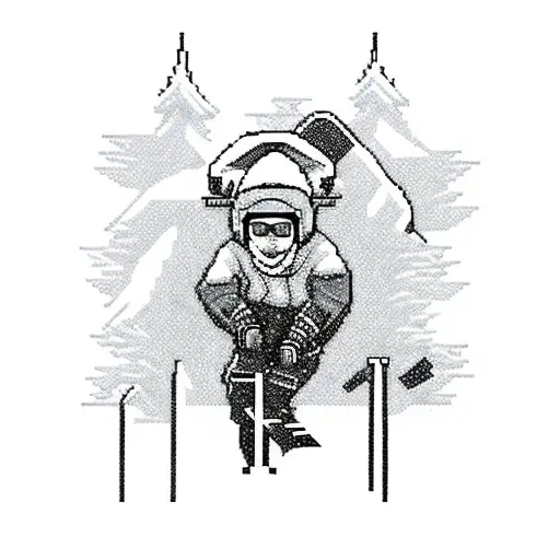 A computer screen displaying a snowboarder in a pixel art style tattoo design idea