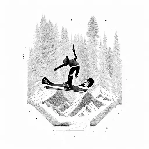 Create a snowboarder riding lines of code down a mountain tattoo design idea