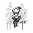 A computer screen displaying a snowboarder in a pixel art style tattoo design idea