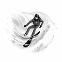 A snowboarder riding a wave made of computer code tattoo design idea