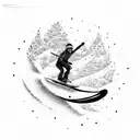 A snowboarder riding a wave made of computer code tattoo design idea