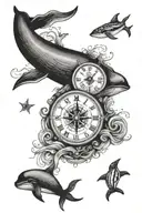 whale,wave,compass,clock,boat,anchor,butterfly tattoo design idea