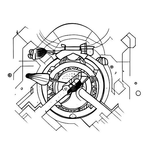 minimalist line tattoo with horizon and the horizon is being painted by mininalist brush tattoo design idea