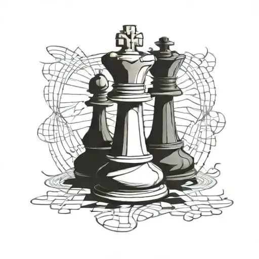 chess piece pawn with a shadow of every other piece in the game tattoo design idea
