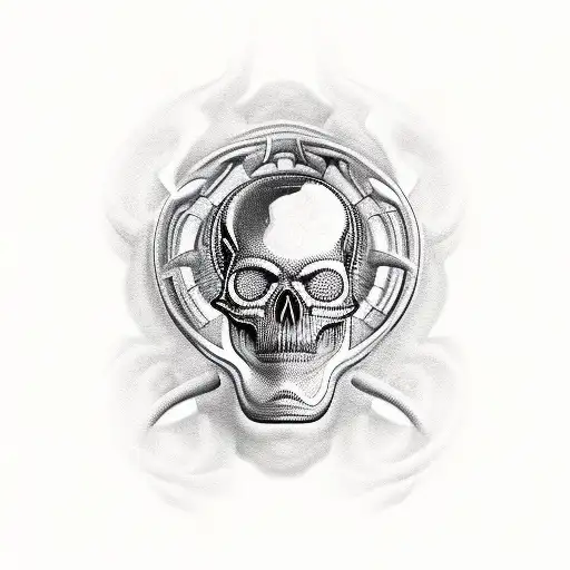 biomechanical skull  tattoo design idea