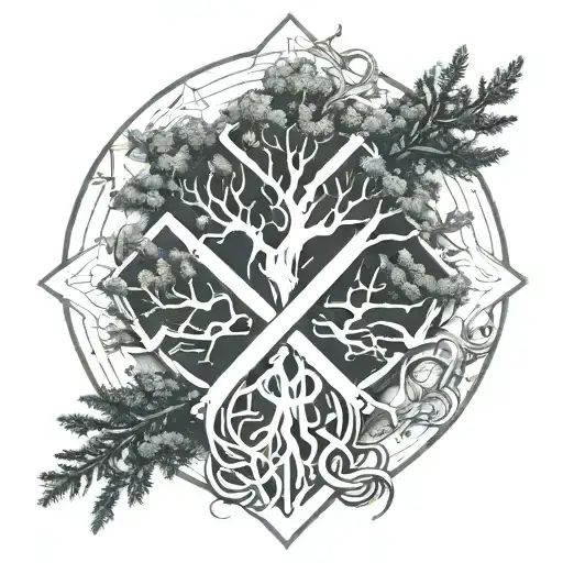 draw a sigil tattoo from the letters S M with cypress tree  tattoo design idea