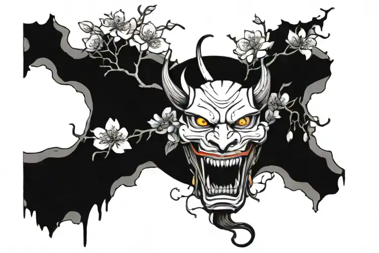 hannya and cherry blossoms tree growing tattoo design idea