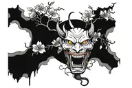 hannya and cherry blossoms tree growing tattoo design idea