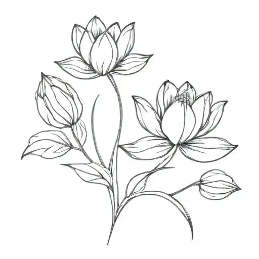 dutch tulips and chinese lotus flower blooming tattoo design idea