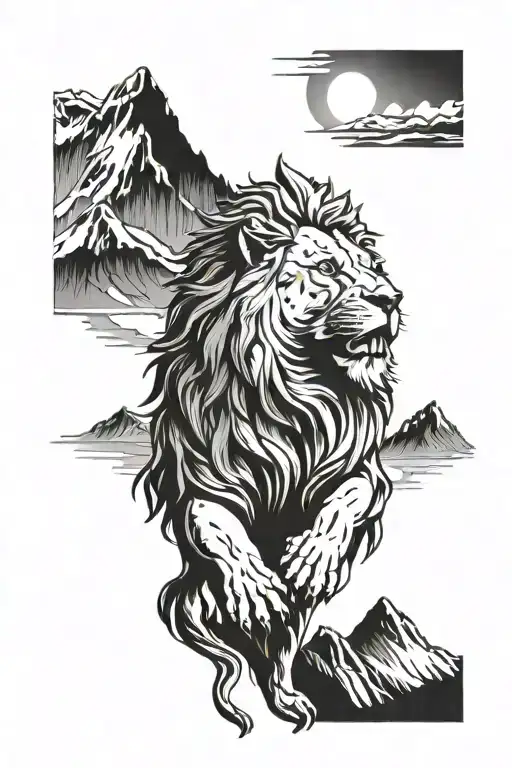 lion with some mountains   tattoo design idea