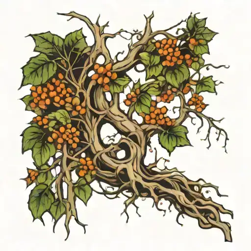 whole tree from roots with ivy and twisted branches  tattoo design idea