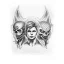 Create a tattoo featuring iconic characters from Resident Evil in a dark and mysterious setting tattoo design idea