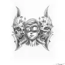 Create a tattoo featuring iconic characters from Resident Evil in a dark and mysterious setting tattoo design idea