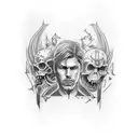 Create a tattoo featuring iconic characters from Resident Evil in a dark and mysterious setting tattoo design idea