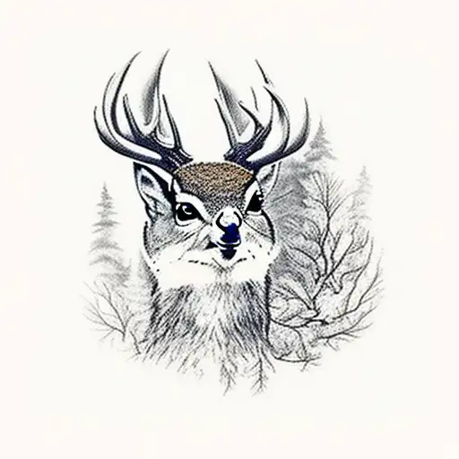 Forest, universe, river, deer, squirrel, owl tattoo design idea