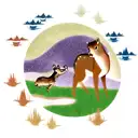 Forest, universe, river, deer, squirrel, owl tattoo design idea