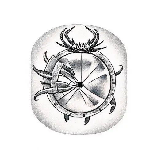 A traditional style tattoo of a crab holding a bicycle wheel tattoo design idea