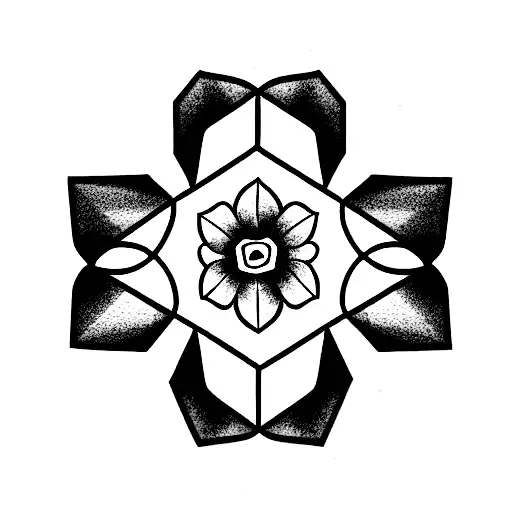 3 -5 hexagons with a rose and geraniums  tattoo design idea