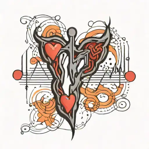 ekg lines mixed tattoo design idea