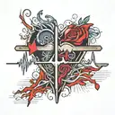 ekg lines mixed tattoo design idea