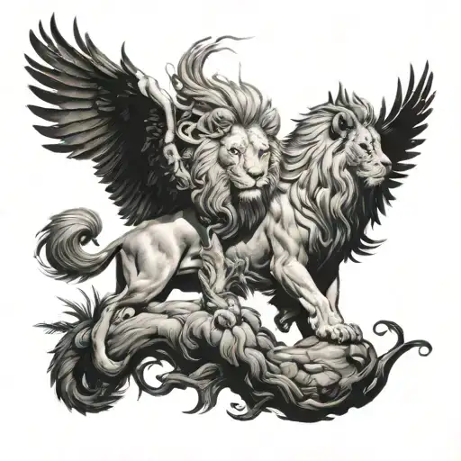 lion et phoenix tattoo design idea