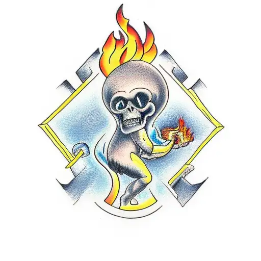 Prometheus stealing the fire inside of a rectangle tattoo design idea