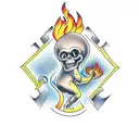 Prometheus stealing the fire inside of a rectangle tattoo design idea