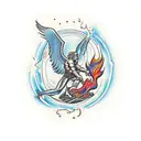 Prometheus stealing the fire inside of a rectangle tattoo design idea