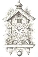 German cuckoo clock with edelweiss flowers surrounding delicate  tattoo design idea