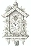 German cuckoo clock with edelweiss flowers surrounding delicate  tattoo design idea