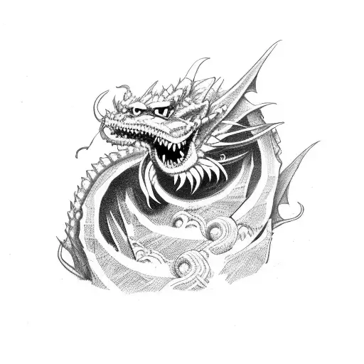 A dragon wrapped around a stack of books tattoo design idea