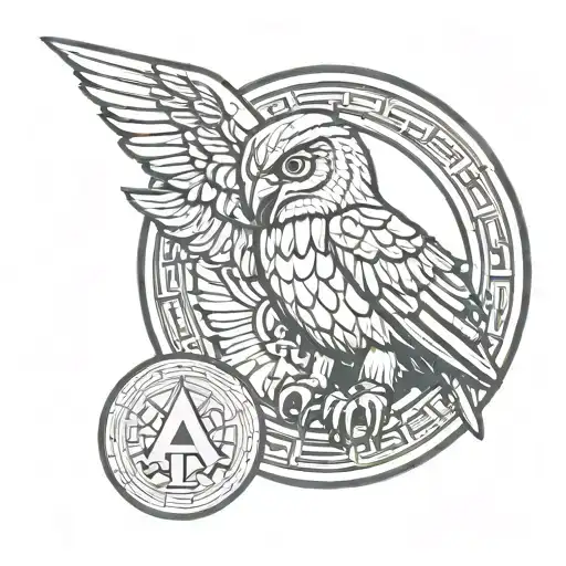assassin creed logo with athena owl surrounded logo style and athen owl coin  tattoo design idea