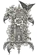 gothic architecture patterns into a floral tattoo design idea