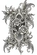 gothic architecture patterns into a floral tattoo design idea