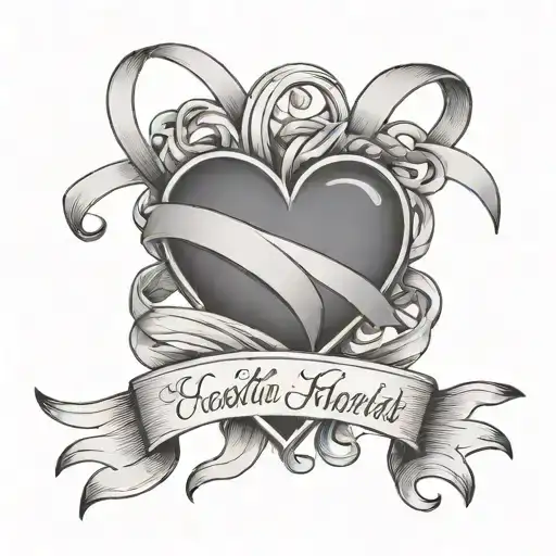 kids names heart ribbon wrapped tattoo design idea