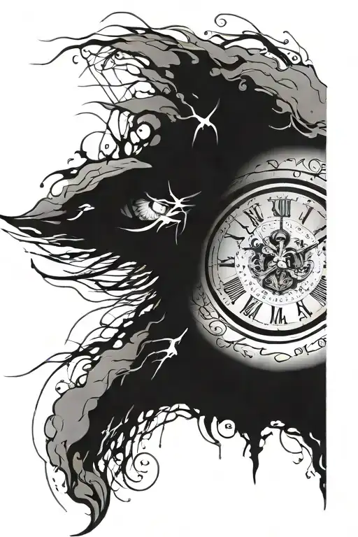 BİRTH CLOCK INSIDE EYE WITH STORM AND tattoo design idea