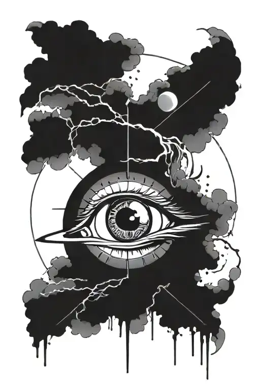 BİRTH CLOCK INSIDE EYE WITH STORM AND TO SPACE tattoo design idea