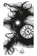 BİRTH CLOCK INSIDE EYE WITH STORM AND tattoo design idea