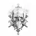 Skull with double swords tattoo design idea