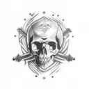 Skull with double swords tattoo design idea