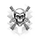 Skull with double swords tattoo design idea