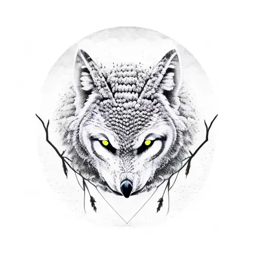black wolves, forest, walkway, full moon, owl, birds, mountains  tattoo design idea