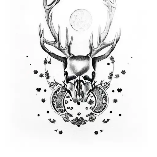 Stag skull with moons tattoo design idea