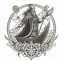 viking and ship navigating tattoo design idea