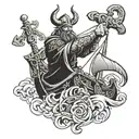 viking and ship navigating tattoo design idea