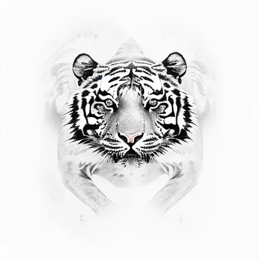 Tiger sleeve including 2 tigers one smaller baby tiger under a bigger tiger face. Covers hand to elbow only inside  tattoo design idea