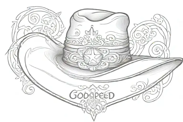 cowboy hat with Godspeed written under it  tattoo design idea